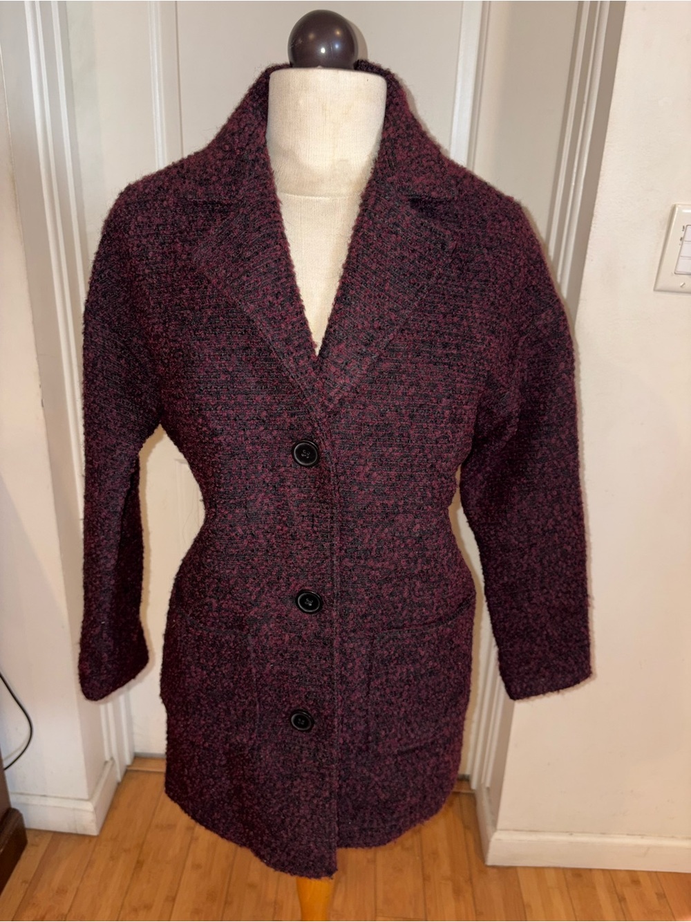 Divided Womens Burgundy Knit Button-Front Coat